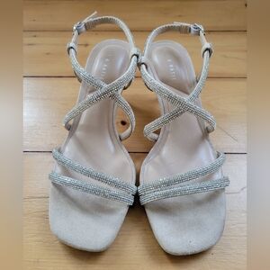Kelly & Katie Nude Strappy Heel Sandals 6.5  Rhinestone Sparkle Strap Square